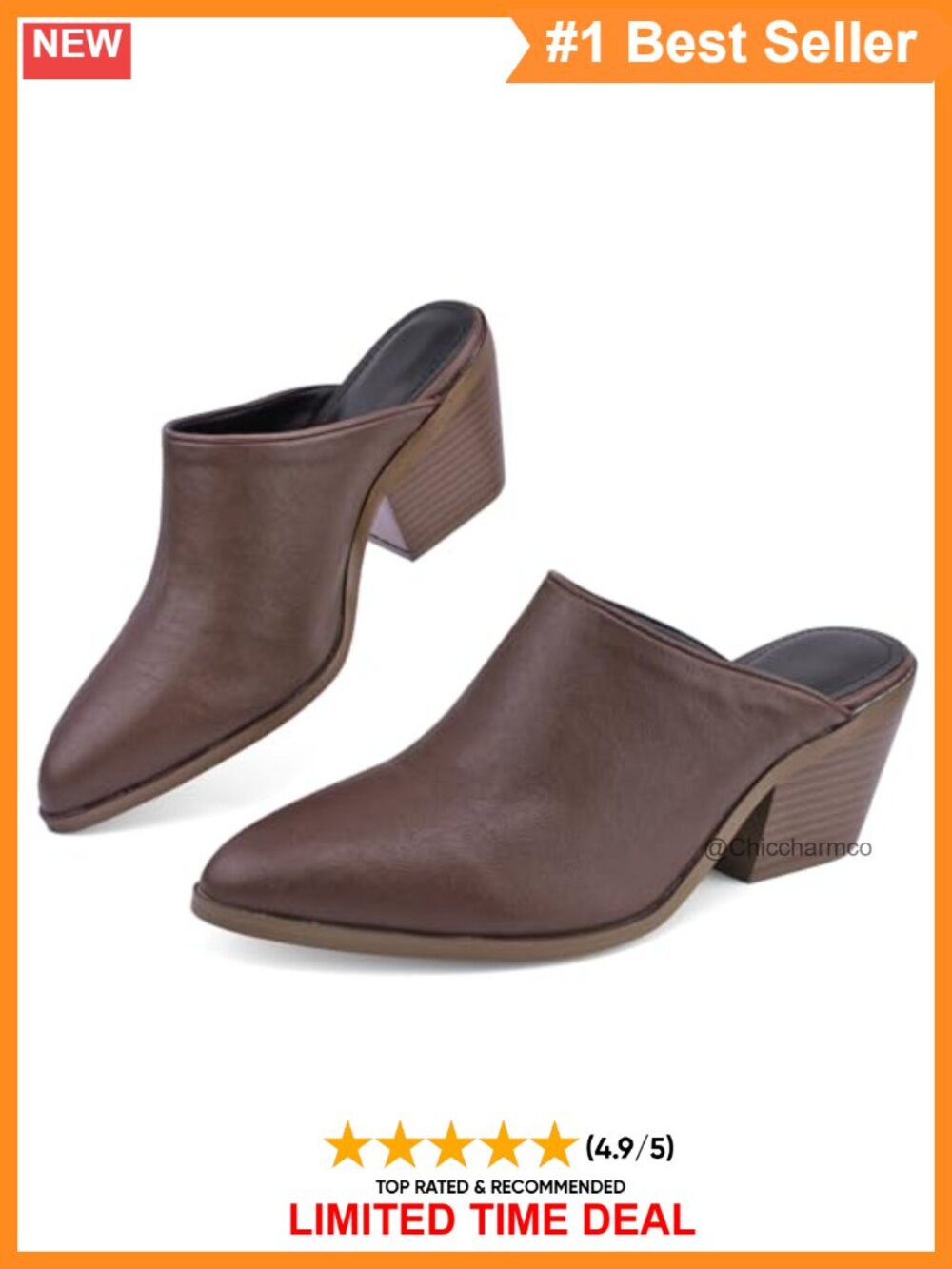 Pointed Toe Block Heel Mule Chunky Stacked Slip On Comfortable Casual Work Shoes